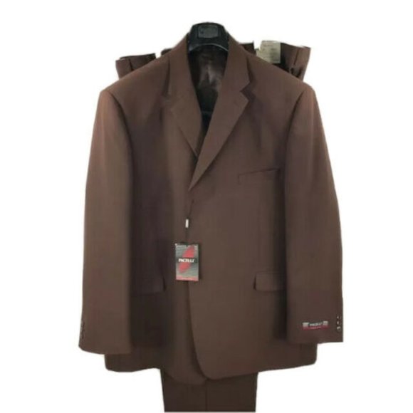 Pacelli Men's Brown Suit 3 Piece Pleated Front Wide Leg Size 62L 59"-60" Waist